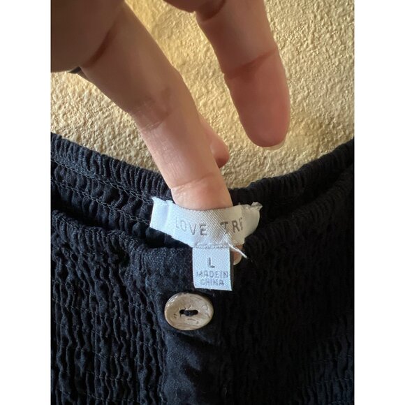 Black Linen Smocked Top Spaghetti Strap Jumpsuit Size L - Picture 2 of 7